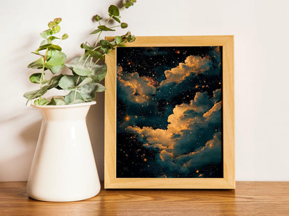 Celestial Maximalist Night Art, Gothic Oil Painting, Abstract Starry Sky Wall Decor Print