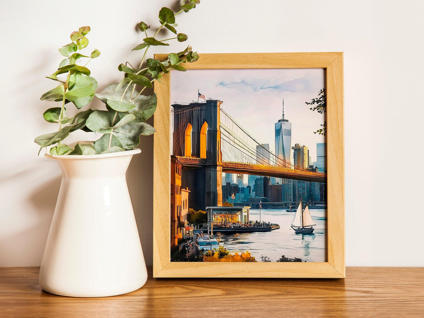 Brooklyn Bridge, modern contemporary painting, watercolor art, travel print