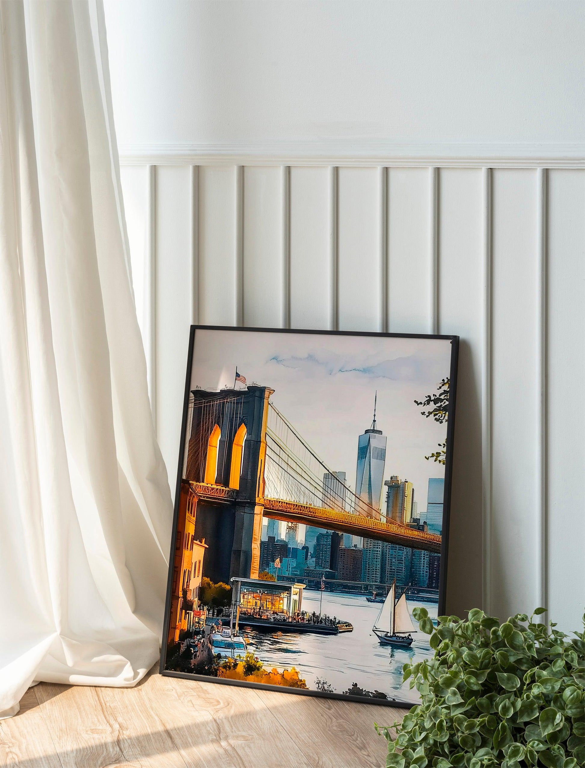 Brooklyn Bridge, modern contemporary painting, watercolor art, travel print