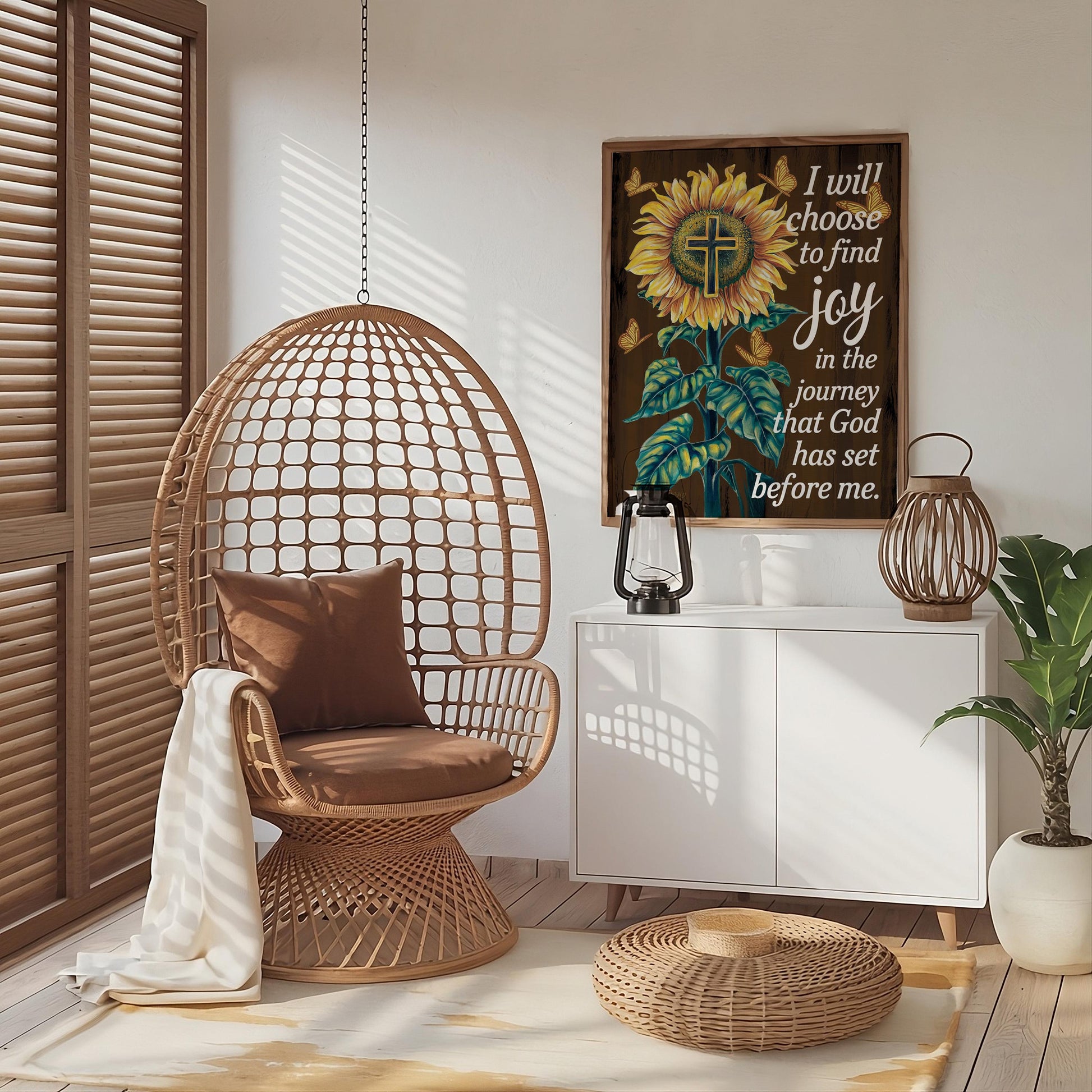 Inspirational Wall Art with Flower Design, 'I Will Choose to Find Joy in the Journey God Has Before Me' Quote, Christian Faith Home Decor