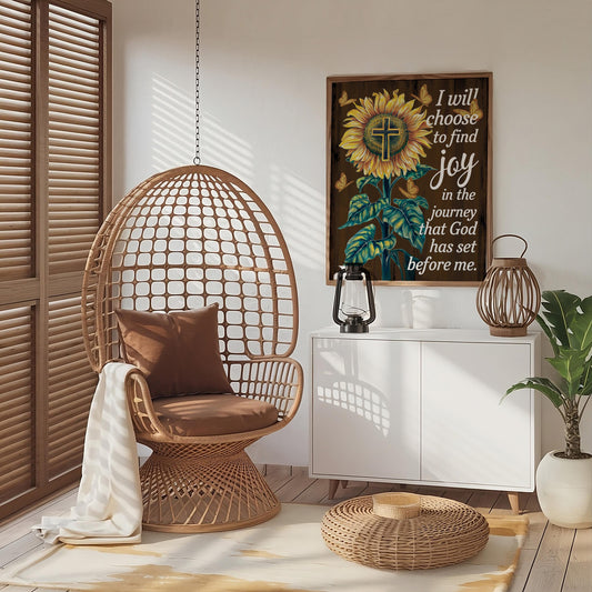Inspirational Wall Art with Flower Design, 'I Will Choose to Find Joy in the Journey God Has Before Me' Quote, Christian Faith Home Decor