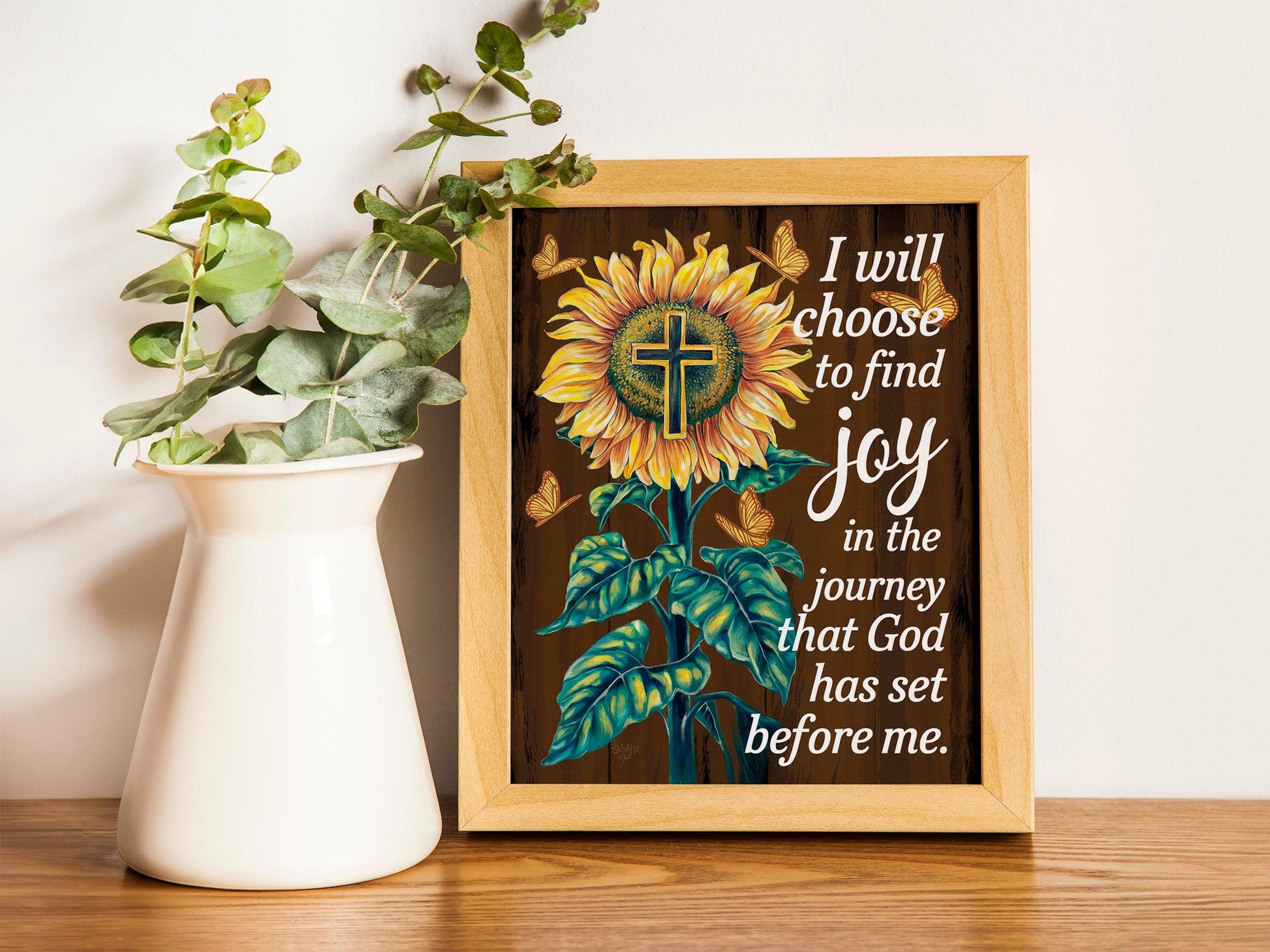 Inspirational Wall Art with Flower Design, 'I Will Choose to Find Joy in the Journey God Has Before Me' Quote, Christian Faith Home Decor