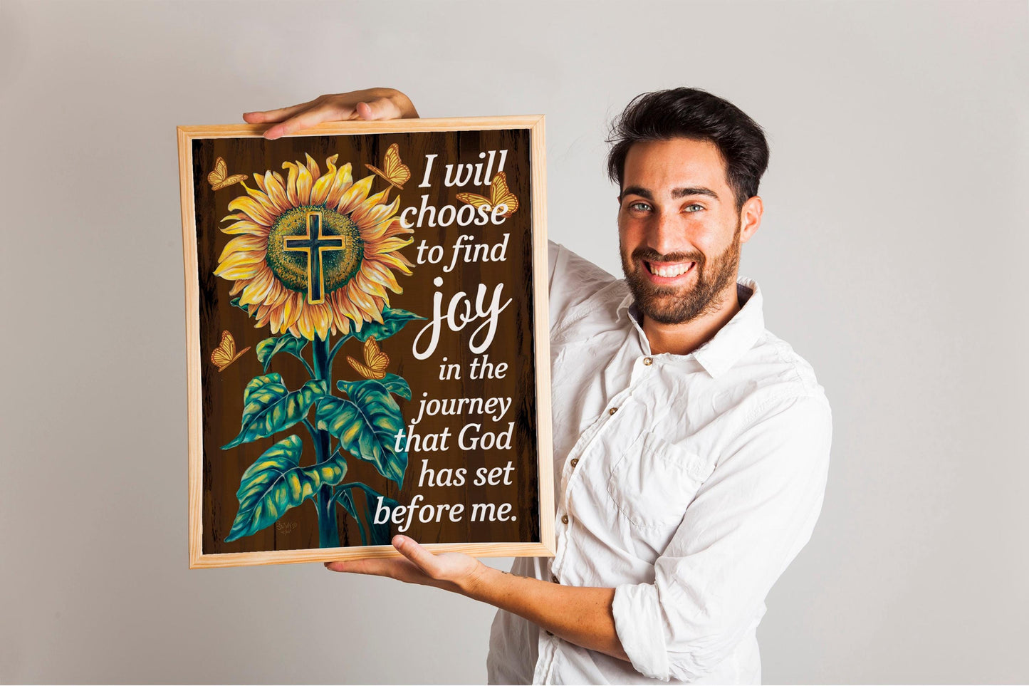 Inspirational Wall Art with Flower Design, 'I Will Choose to Find Joy in the Journey God Has Before Me' Quote, Christian Faith Home Decor