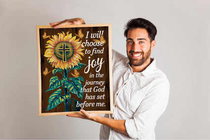 Inspirational Wall Art with Flower Design, 'I Will Choose to Find Joy in the Journey God Has Before Me' Quote, Christian Faith Home Decor