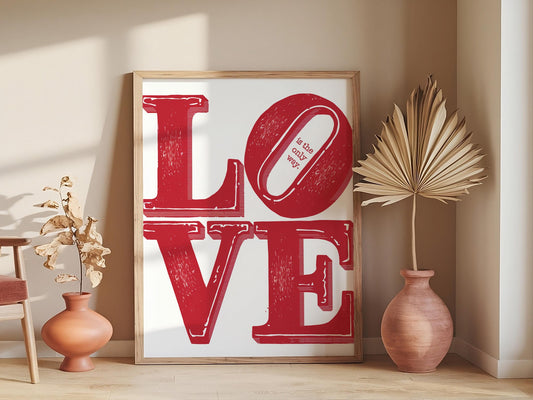 Retro Love Poster, Preppy 70s Typography Art, Trendy Trippy Wall Print, Maximalist Vintage Aesthetic