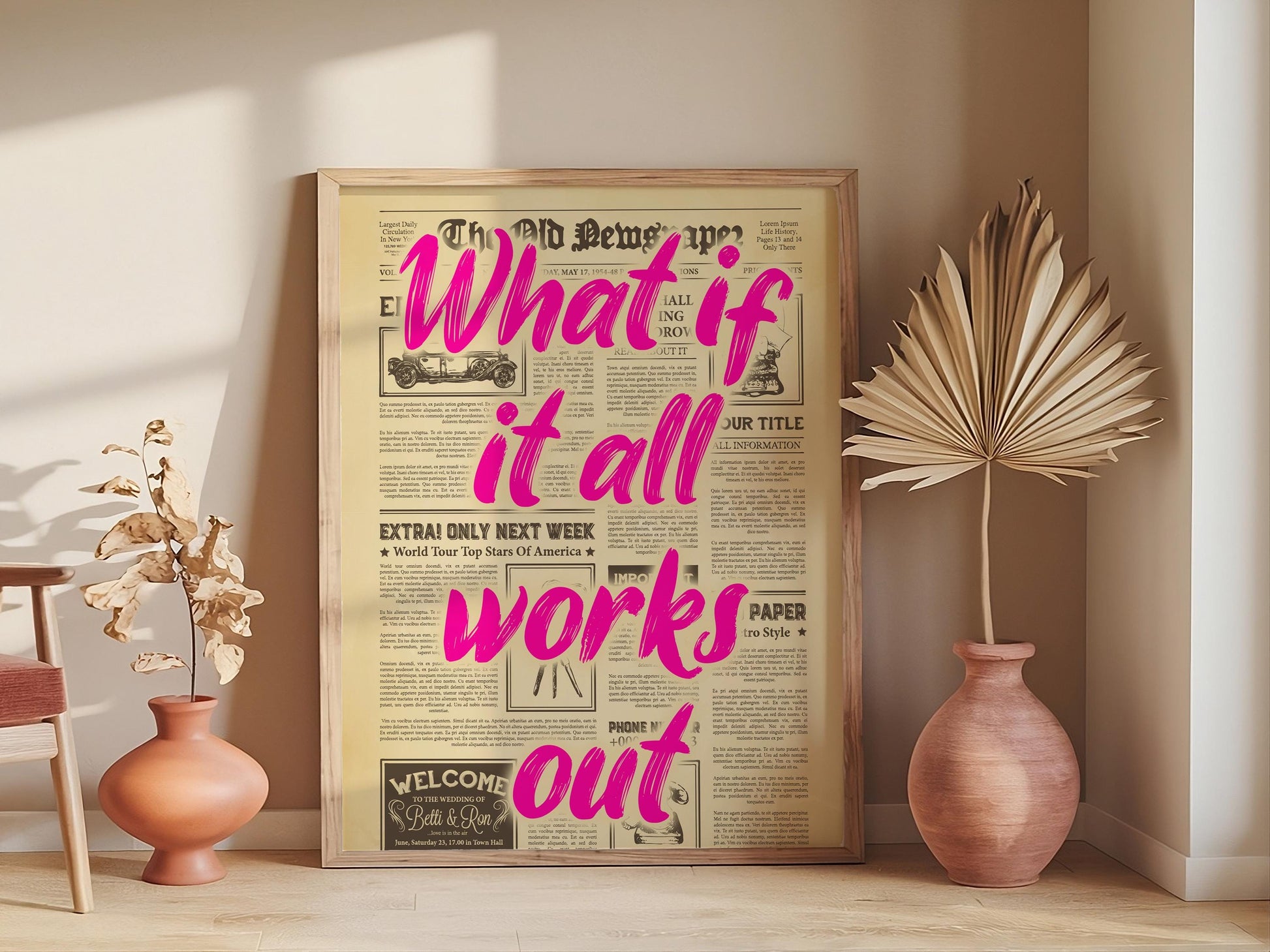 Retro Typography Print, What If It All Works Out Poster, Aesthetic Apartment Wall Art, Digital Trendy Decor.