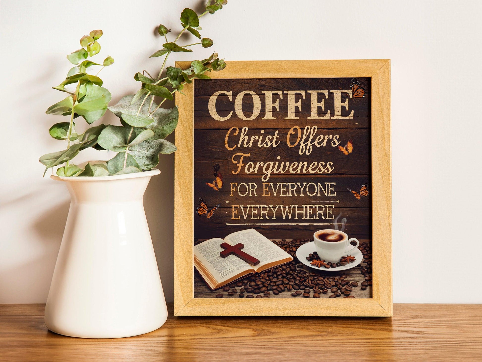 Inspirational Wall Art Featuring Coffee and Bible, Faith and Coffee Lover's Decor, Christian Home Artwork, Spiritual Morning Motivation