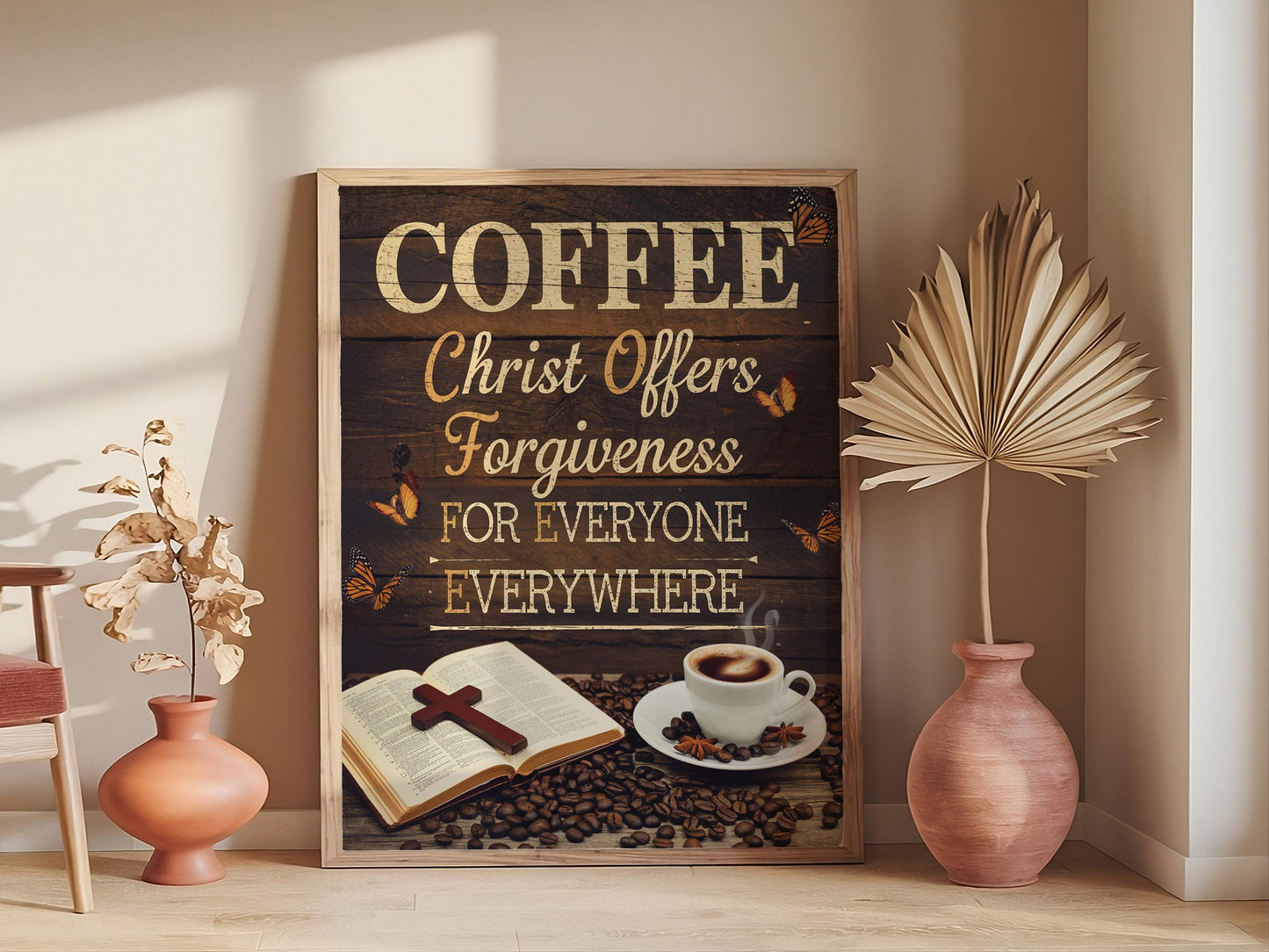 Inspirational Wall Art Featuring Coffee and Bible, Faith and Coffee Lover's Decor, Christian Home Artwork, Spiritual Morning Motivation