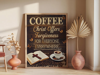 Inspirational Wall Art Featuring Coffee and Bible, Faith and Coffee Lover's Decor, Christian Home Artwork, Spiritual Morning Motivation