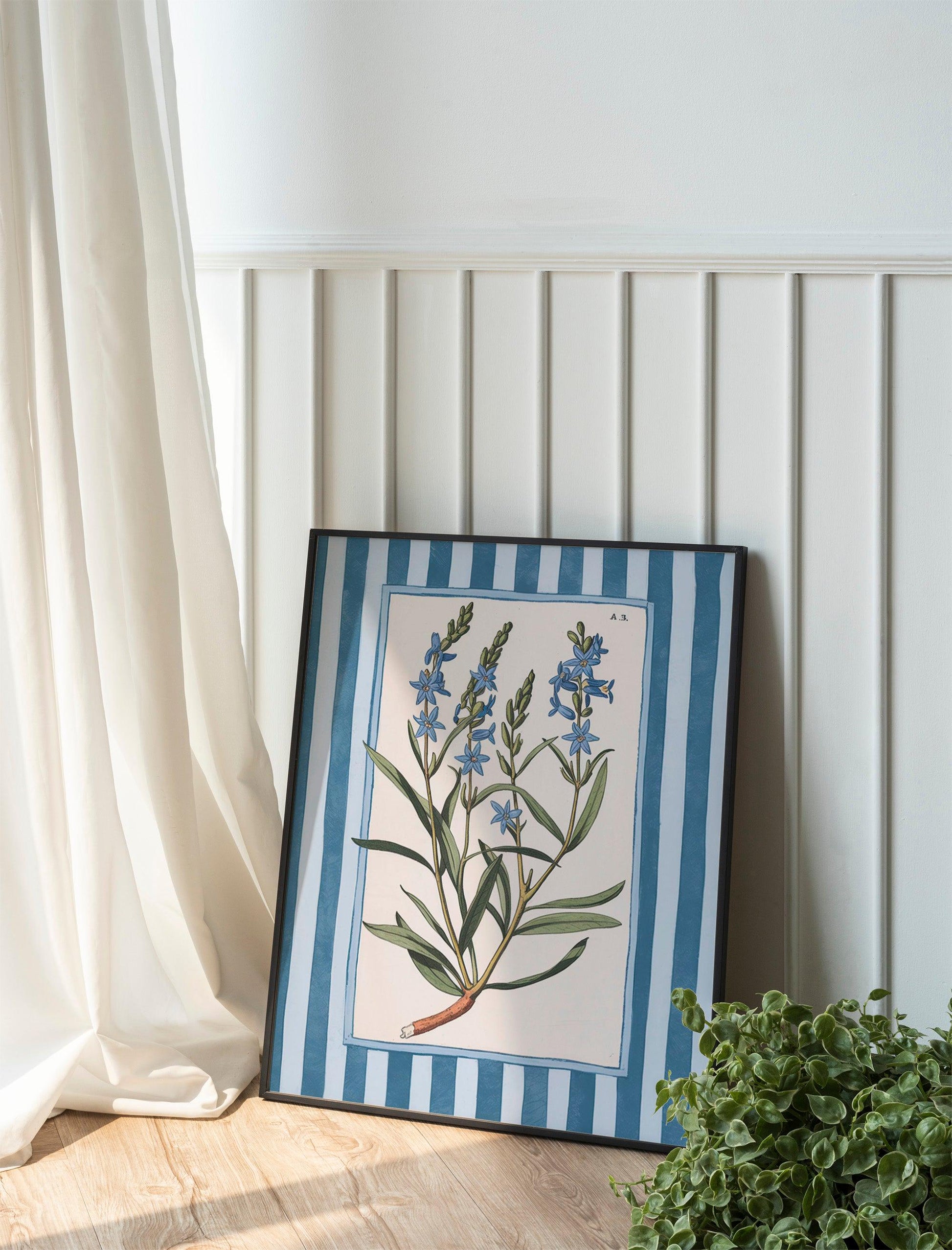 Grandmillennial Stripe Floral Prints, Nancy Meyers-Inspired Art, Botanical Blue Teal Pink Wall Decor