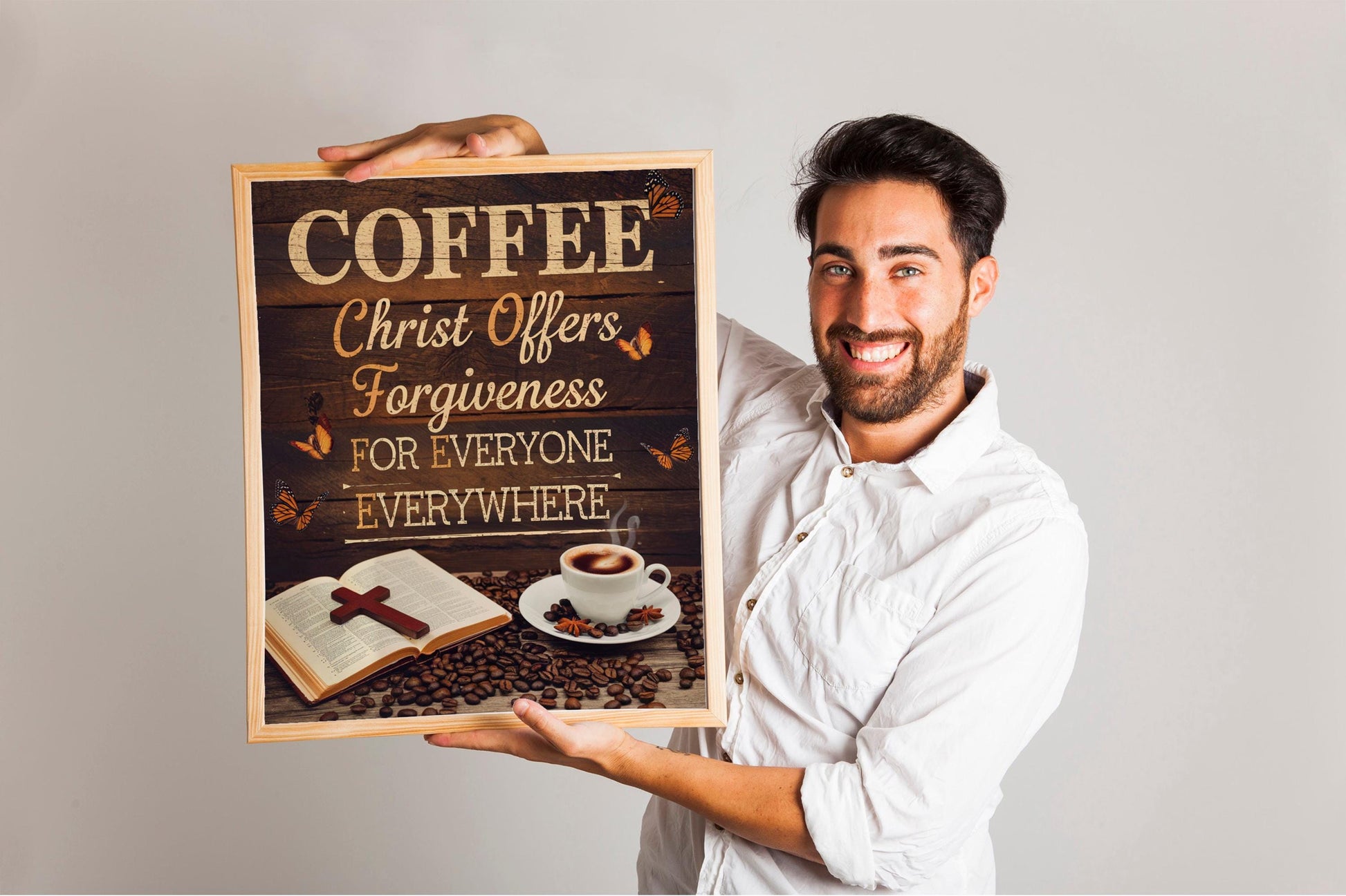Inspirational Wall Art Featuring Coffee and Bible, Faith and Coffee Lover's Decor, Christian Home Artwork, Spiritual Morning Motivation