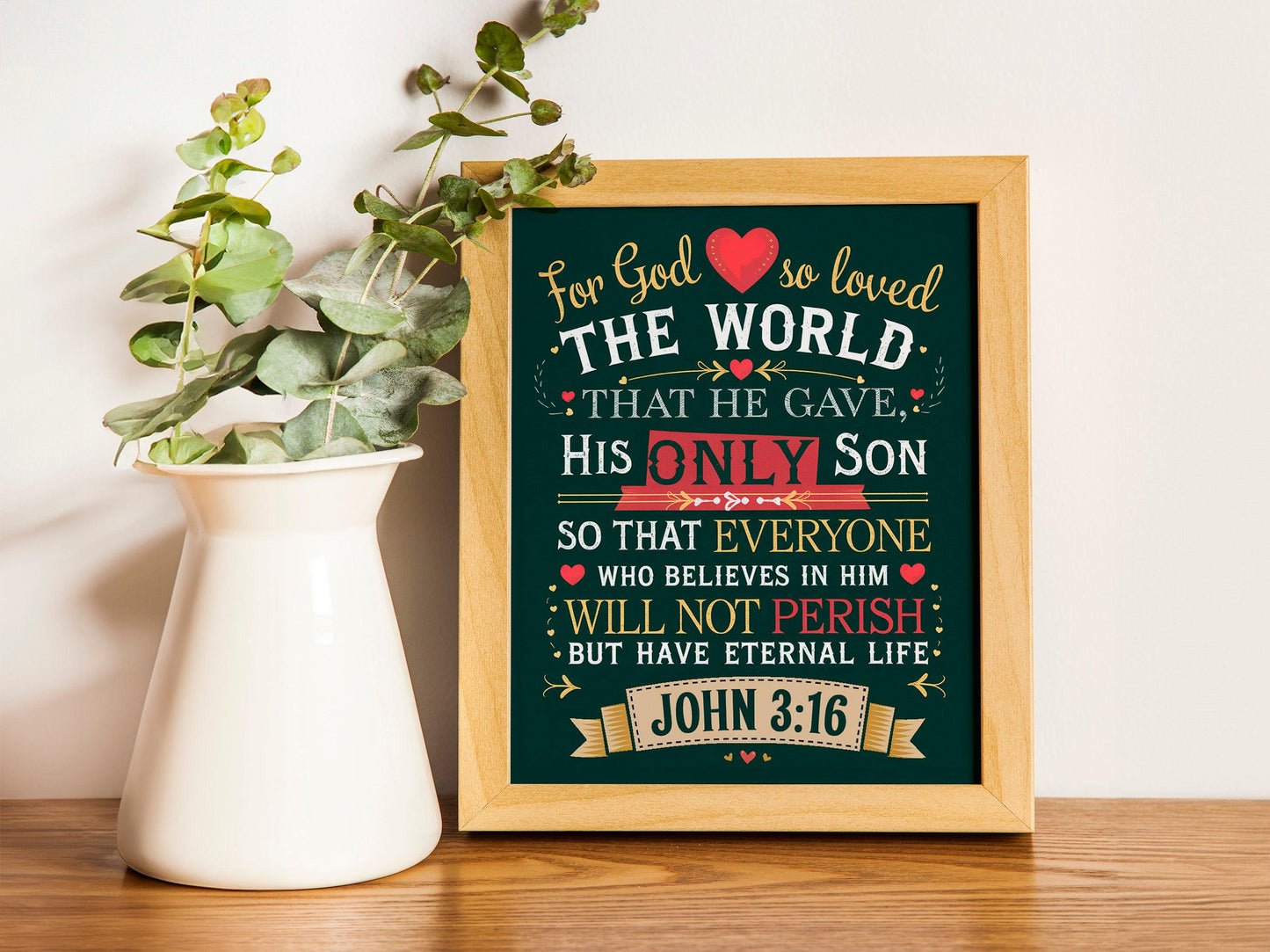 Christian Wall Art with John 3:16 Scripture, Decorative Faith-Inspired Design, Religious Home Decor, Inspirational Bible Verse Artwork
