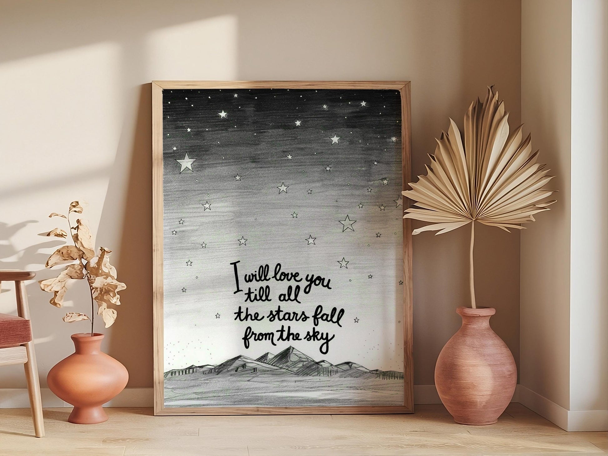 I will love you till the stars fall. Neutral Country Style Nursery Home Apartment Accent. Rustic Home decor.