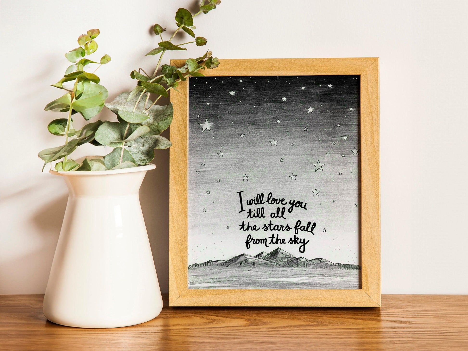 I will love you till the stars fall. Neutral Country Style Nursery Home Apartment Accent. Rustic Home decor.