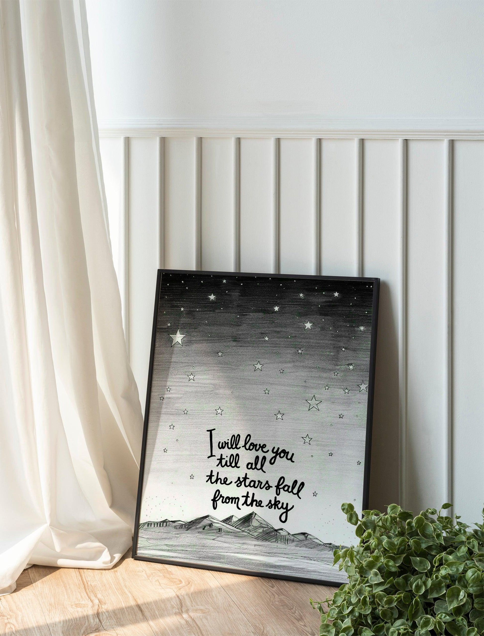 I will love you till the stars fall. Neutral Country Style Nursery Home Apartment Accent. Rustic Home decor.