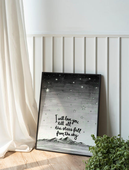 I will love you till the stars fall. Neutral Country Style Nursery Home Apartment Accent. Rustic Home decor.