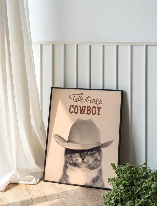 Cool It Cowboy Retro Poster, Funky Dog Print, Vintage Blue Wall Art for Trendy Digital Downloads