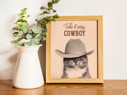 Cool It Cowboy Retro Poster, Funky Dog Print, Vintage Blue Wall Art for Trendy Digital Downloads