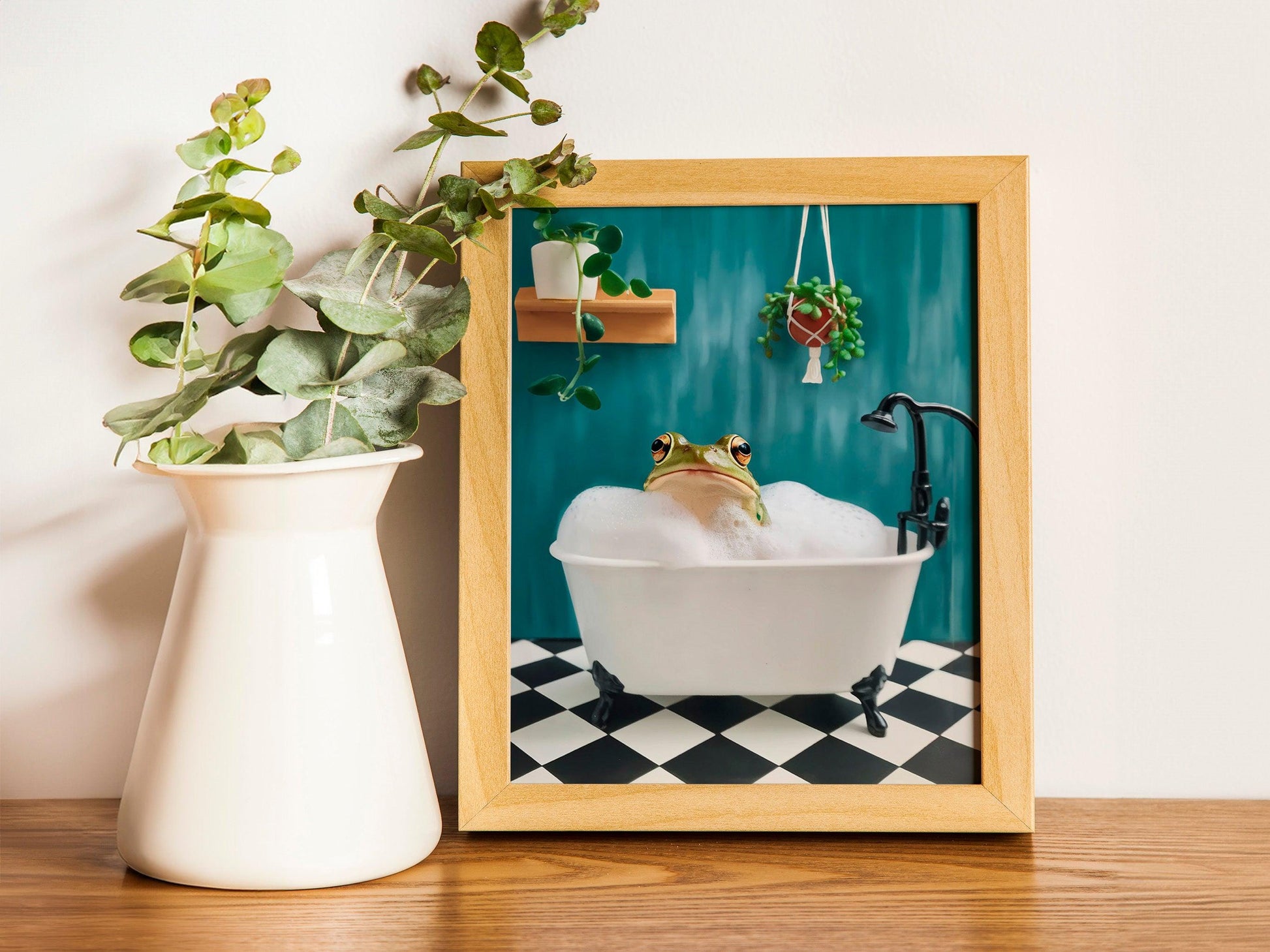 Toad Bathroom Posters Set, HandDrawn Animal Bathroom Art, Bath and Toilet Frog Decor.