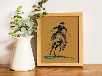 Cowboy Wall Art, Bucking Bronco art, Preppy room décor, Western Room Decor, Modern Eclectic Poster, Boho Wall Art,