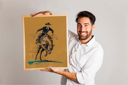 Cowboy Wall Art, Bucking Bronco art, Preppy room décor, Western Room Decor, Modern Eclectic Poster, Boho Wall Art,