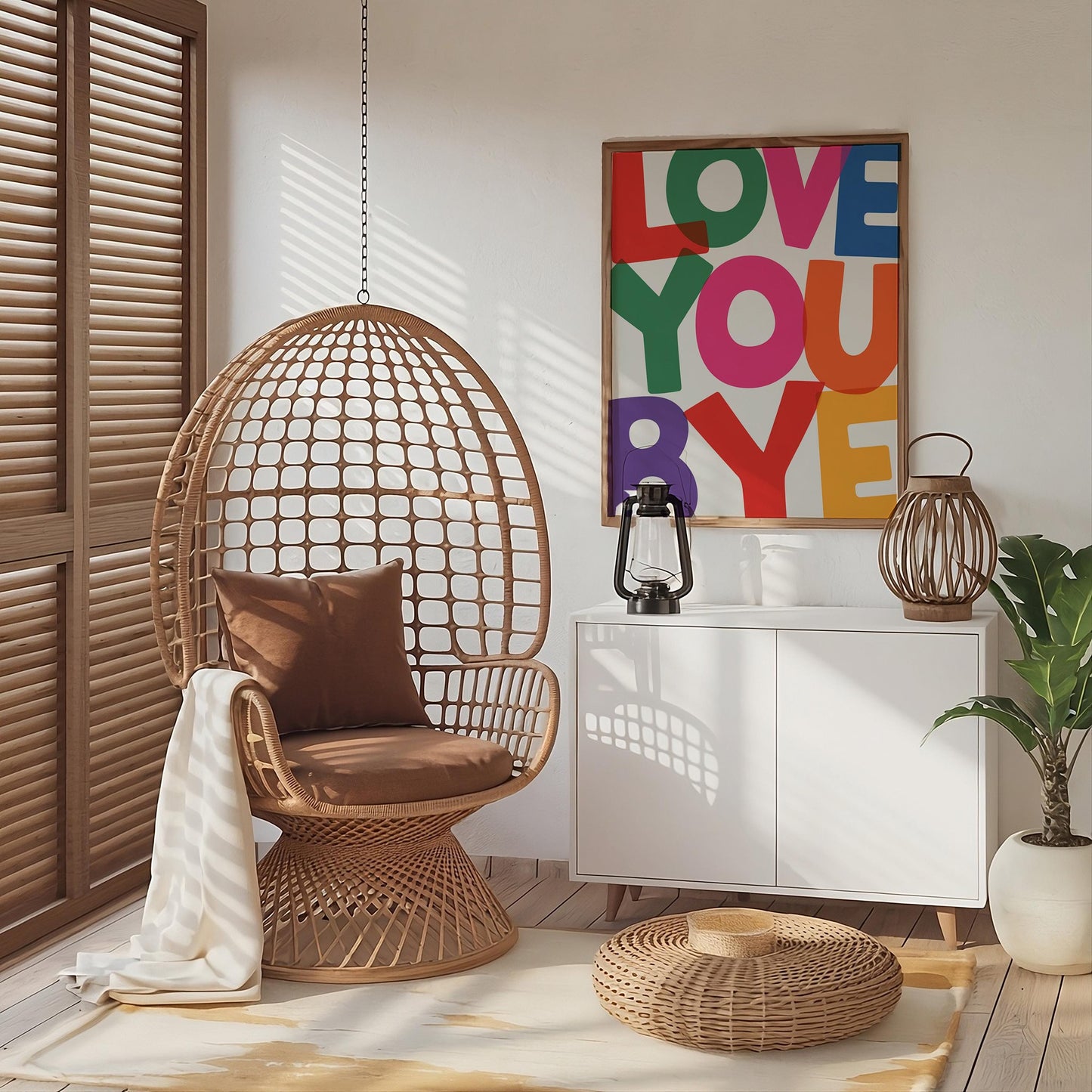 Love You Bye Typography Poster, Funny Home Decor, Trendy Entryway Wall Art, New House Gift Print