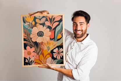 Mid-Century Boho Flowers Prints, modern Decorative Floral Art, Living Room Wall Decor for Home