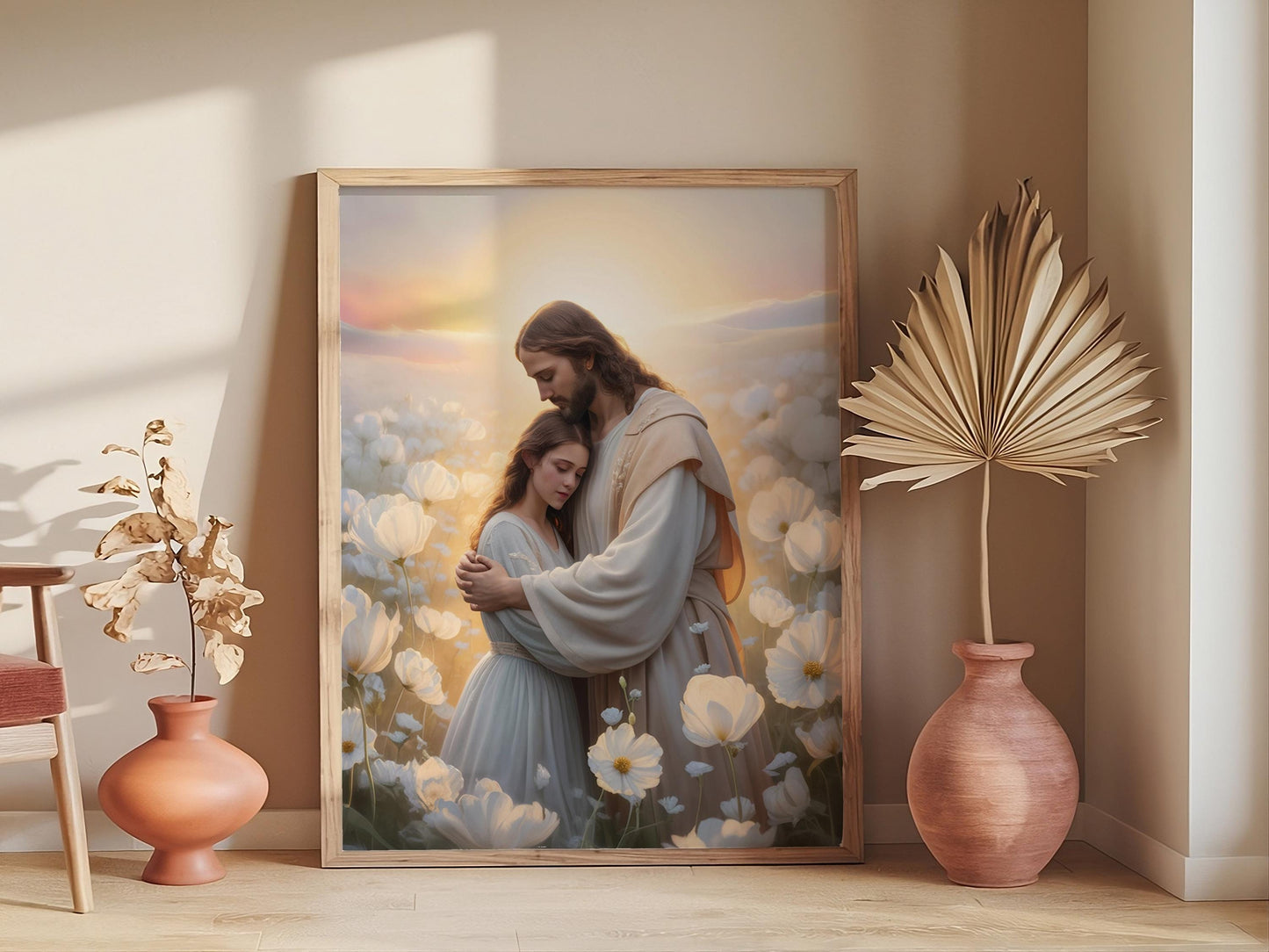 Jesus Hugging Girl Art, Christian Painting, His Love LDS Art, Bible Quote Prints, Woman with Jesus Wall Art