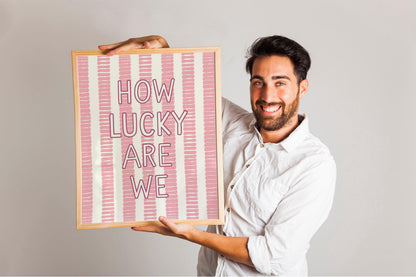 How Lucky Are We Quote Print, Trendy Green Stripe Poster, Positive Affirmation Aesthetic Home Art