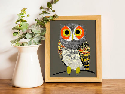 Golden Owl Art Print, Whimsical Home Decor for Living Room, Kitchen, Entryway, Housewarming or Christmas Gift