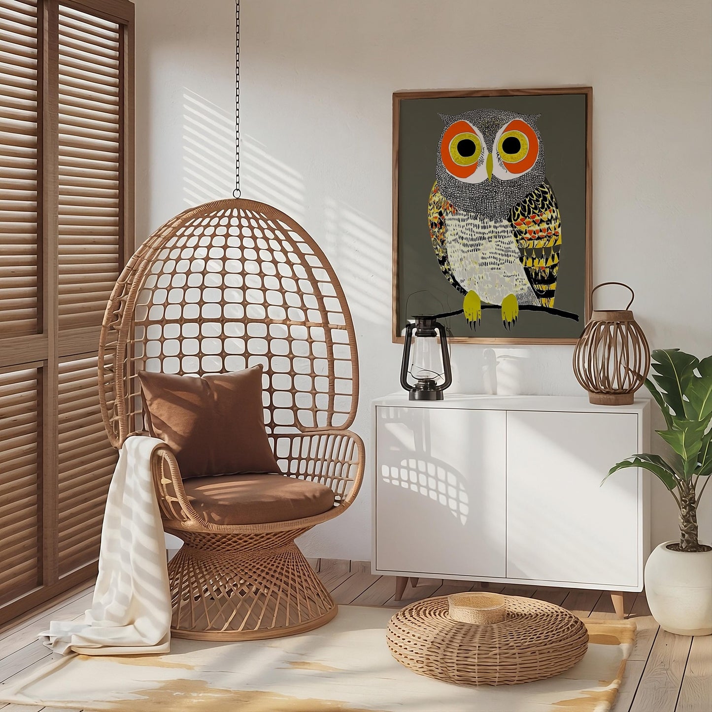 Golden Owl Art Print, Whimsical Home Decor for Living Room, Kitchen, Entryway, Housewarming or Christmas Gift
