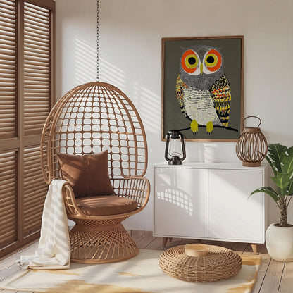 Golden Owl Art Print, Whimsical Home Decor for Living Room, Kitchen, Entryway, Housewarming or Christmas Gift
