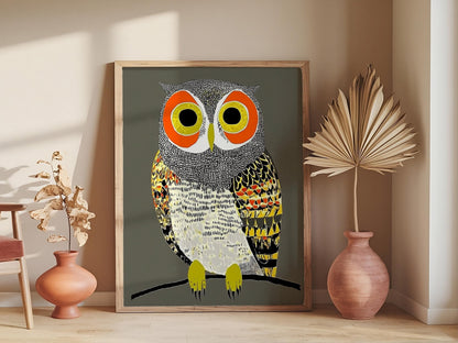 Golden Owl Art Print, Whimsical Home Decor for Living Room, Kitchen, Entryway, Housewarming or Christmas Gift