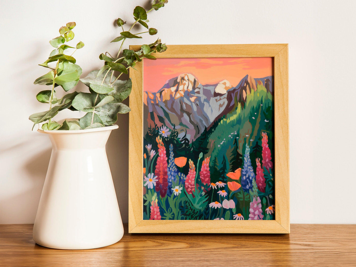 Boho Daisy Prints, Earth Tone Sunset Landscapes, Digital Download Wildflower Art Prints