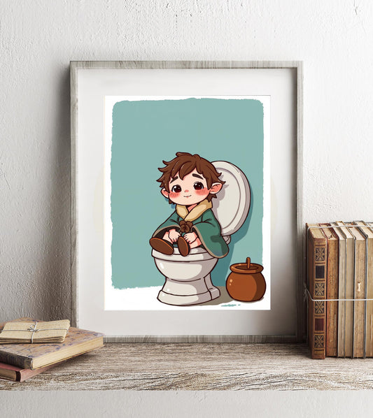 Lord of the Rings Hobbit Bathroom Art - Cute Hobbit Bathroom Print - Lord of the Rings Bathroom Decor - Hobbit Wall Decor - Frodo Wall Art — Disney Wall Art Gift