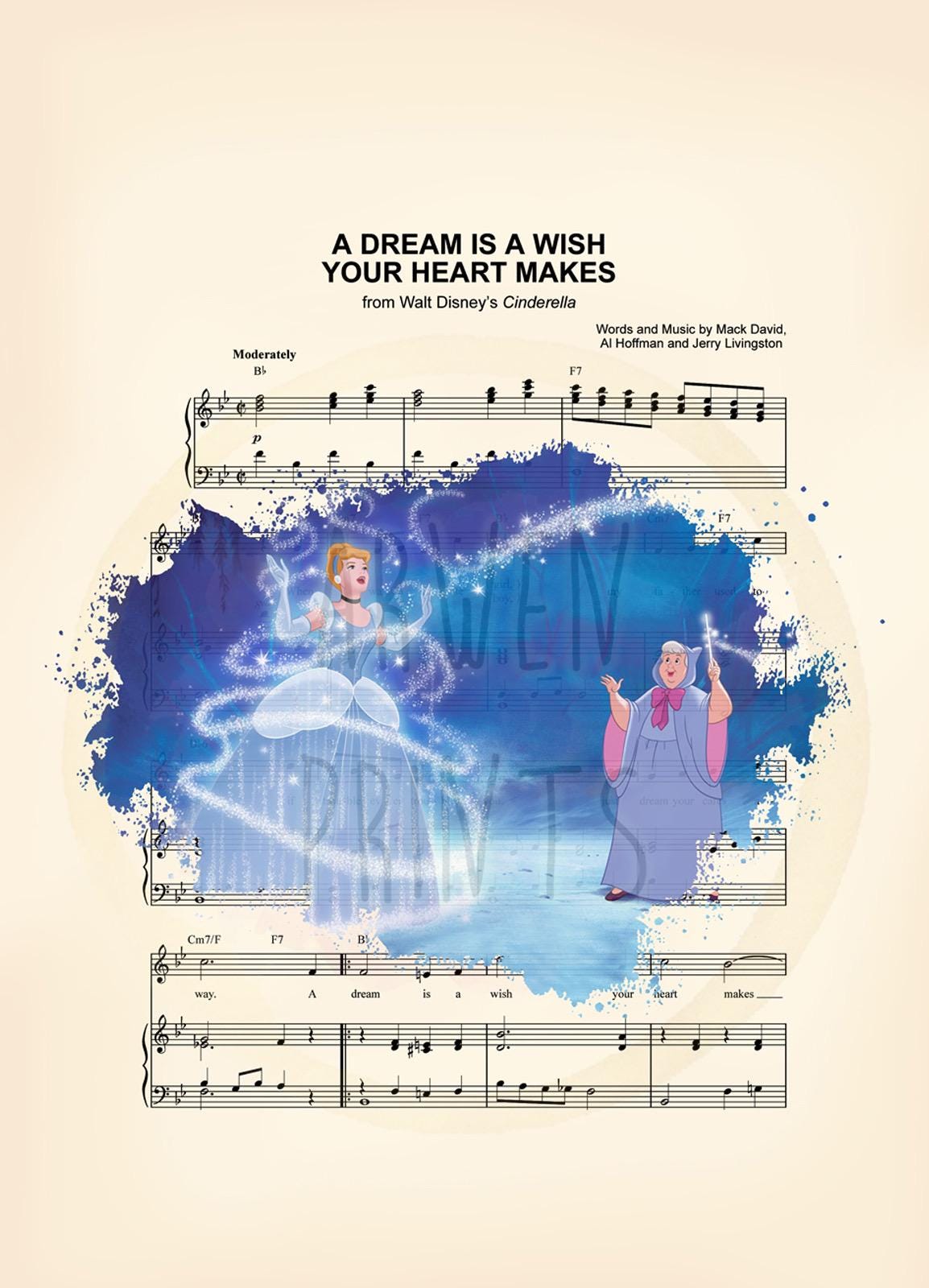 Cinderella & Fairy Godmother Splatter Sheet Music Art Print