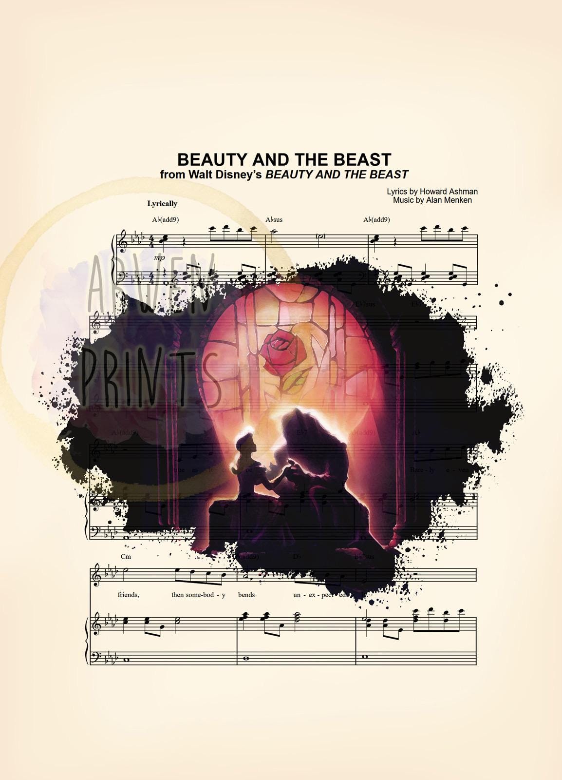 LIMITED RELEASE - Beauty and the Beast Splatter Sheet Music Art Print
