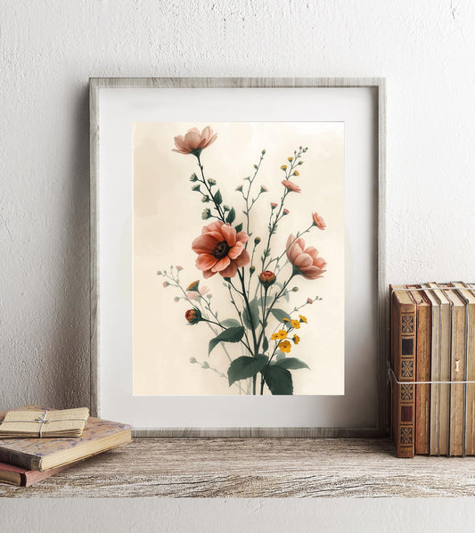 Elegant Floral Botanical Print - Vintage Wildflower Wall Art - Minimalist Nature Illustration - Rustic Cottagecore Decor - Vintage Plant Art