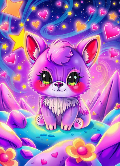90s Inspired Print - Colorful Cute Creature Art - Whimsical Dreamland Illustration - Vibrant Aesthetic Wall Decor - Dreamy Magical