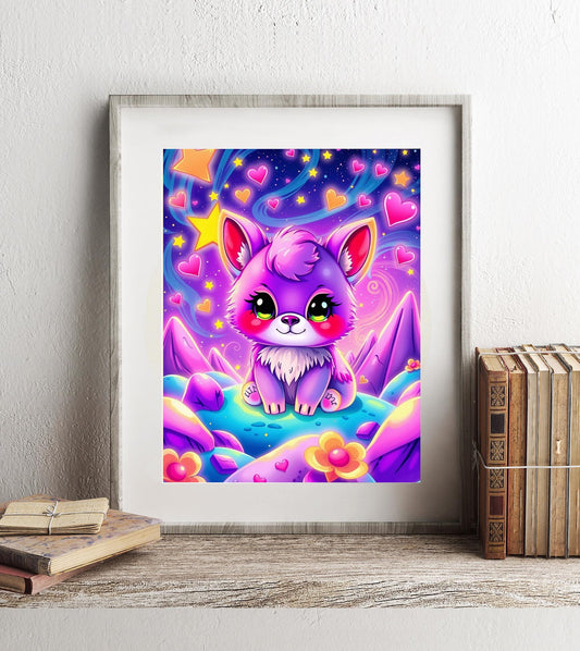 90s Inspired Print - Colorful Cute Creature Art - Whimsical Dreamland Illustration - Vibrant Aesthetic Wall Decor - Dreamy Magical
