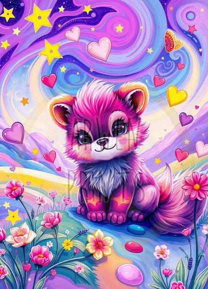 90s Inspired Print - Kawaii Fantasy Animal Print - Whimsical Colorful Creature Art - Dreamy Cosmic Illustration - Vibrant Cute Decor