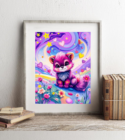 90s Inspired Print - Kawaii Fantasy Animal Print - Whimsical Colorful Creature Art - Dreamy Cosmic Illustration - Vibrant Cute Decor