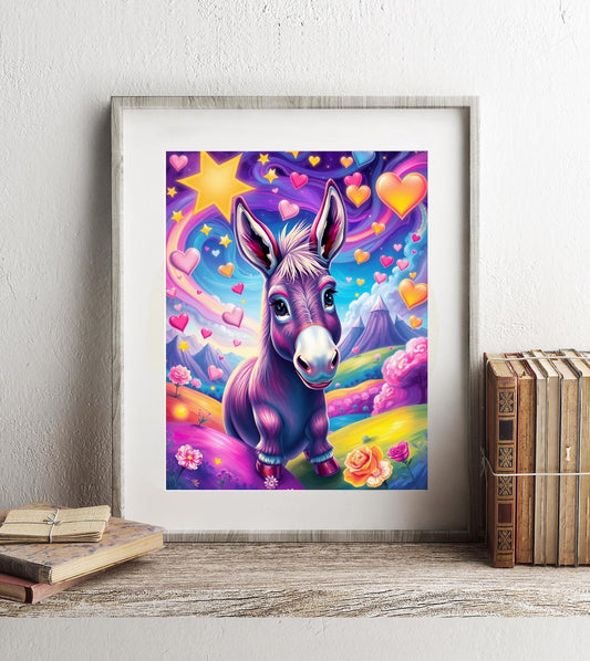 90s Inspired Print - Kawaii Fantasy Donkey Print - Whimsical Cute Animal Art - Dreamy Cosmic Illustration - Vibrant Cute Wall Decor