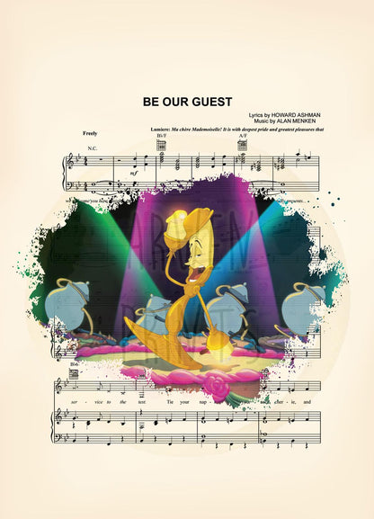 Beauty and the Beast Lumière Be Our Guest Sheet Music Art Print
