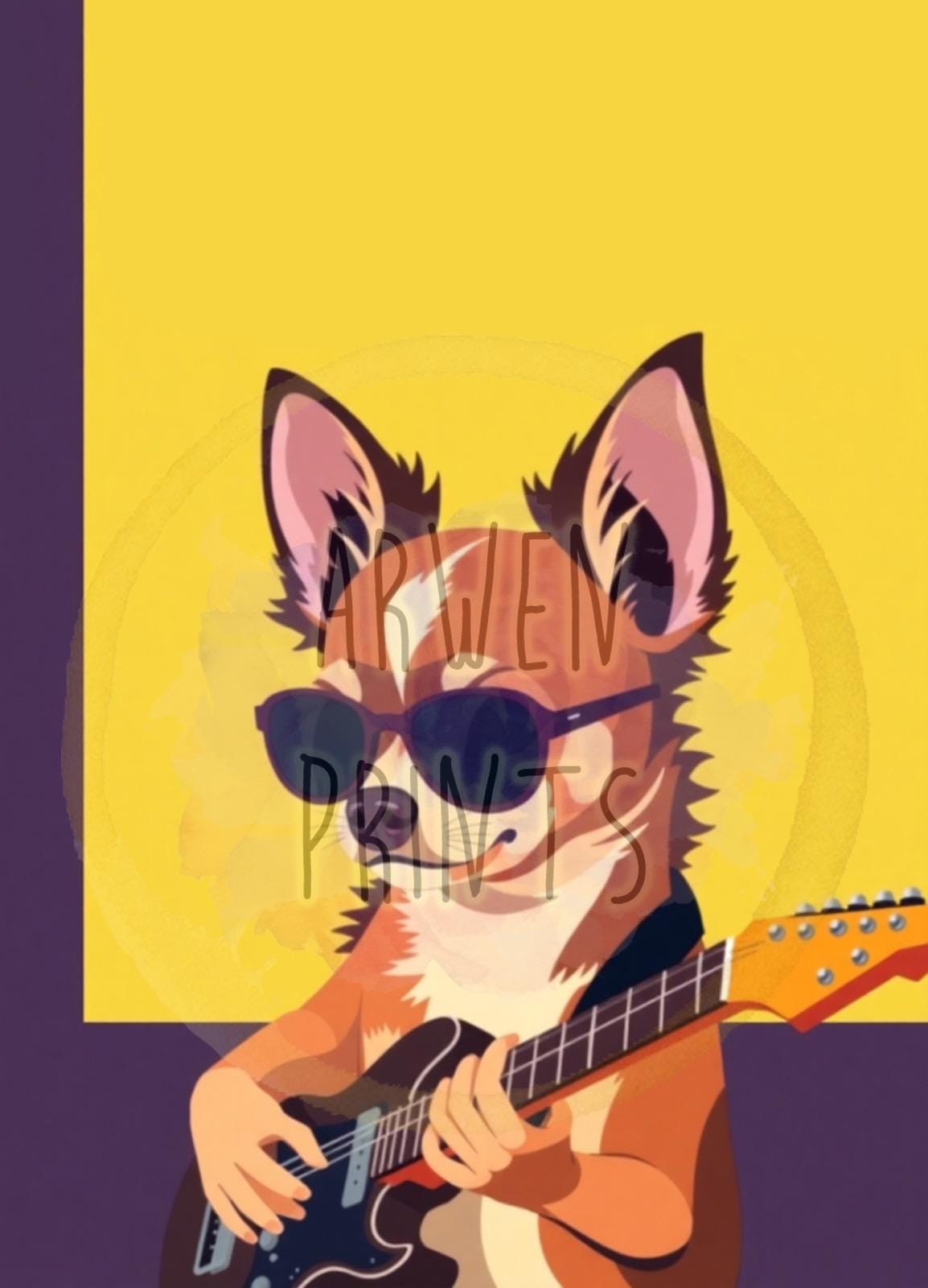 Custom Rock Star Pet Portrait - Personalized Musician Dog Art - Funny Pet Print - Cool Guitar Dog Print - Custom Pet Music Illustration Art
