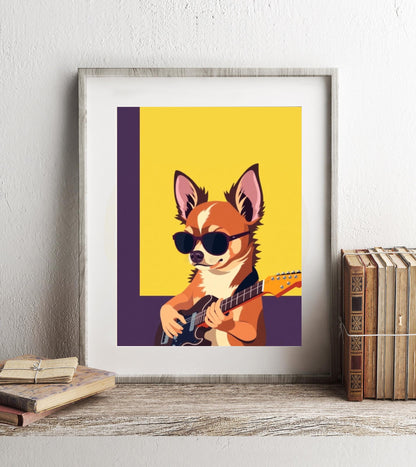 Custom Rock Star Pet Portrait - Personalized Musician Dog Art - Funny Pet Print - Cool Guitar Dog Print - Custom Pet Music Illustration Art