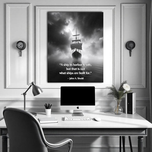 A Ship in Harbor is Safe - Nautical Motivation Quote Print - Inspirational Quote Wall Art - Inspirational Ocean Decor - Adventure Mindset