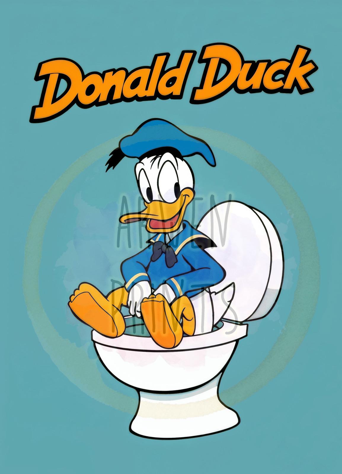 Donal Duck on Toilet Bathroom Art Print - Disney Bathroom Wall Decor - Cute Bathroom Art - Donald Duck Bathroom Wall Art - Kids Bathroom Art