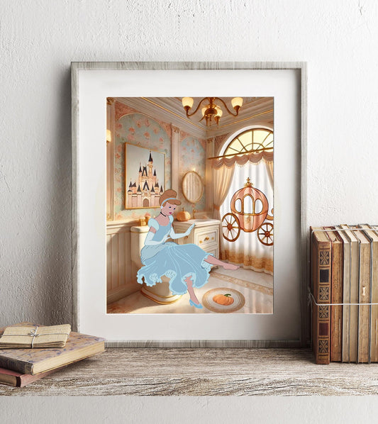 Cinderella on Toilet Bathroom Art Print, Cinderella Bathroom Art, Funny Bathroom Print, Funny Bathroom Decor, Cinderella Bathroom Wall Art
