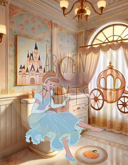 Cinderella on Toilet Bathroom Art Print, Cinderella Bathroom Art, Funny Bathroom Print, Funny Bathroom Decor, Cinderella Bathroom Wall Art